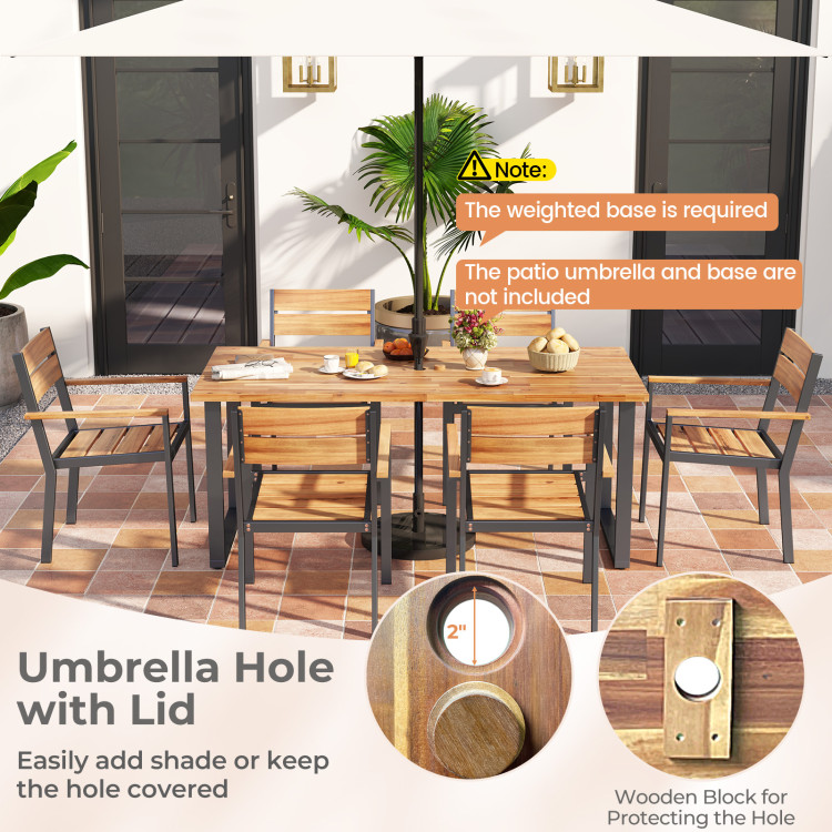 7 Pieces Acacia Wood Patio Dining Set with Metal Frame and 2 Inches Umbrella Hole - Image 9