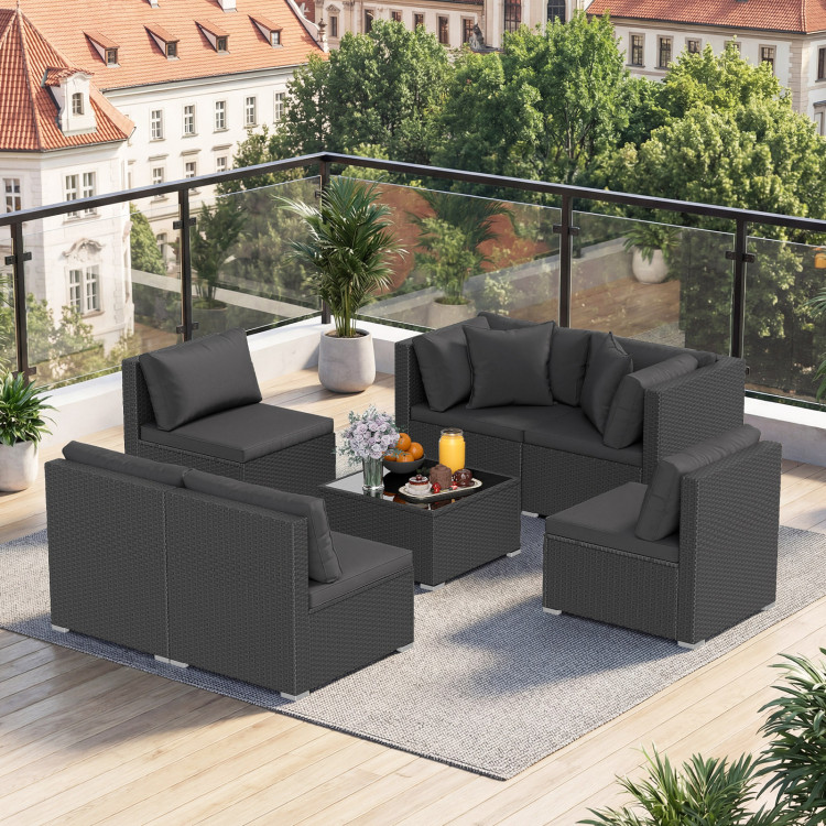 7 Pieces Sectional Wicker Furniture Sofa Set with Tempered Glass Top Coffee Table - Image 3