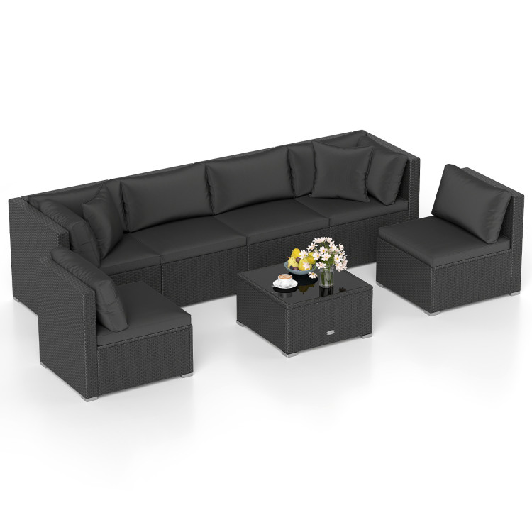 7 Pieces Sectional Wicker Furniture Sofa Set with Tempered Glass Top Coffee Table - Image 4