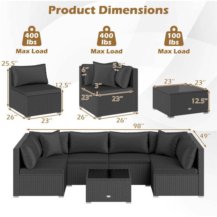 7 Pieces Sectional Wicker Furniture Sofa Set with Tempered Glass Top Coffee Table - Image 5