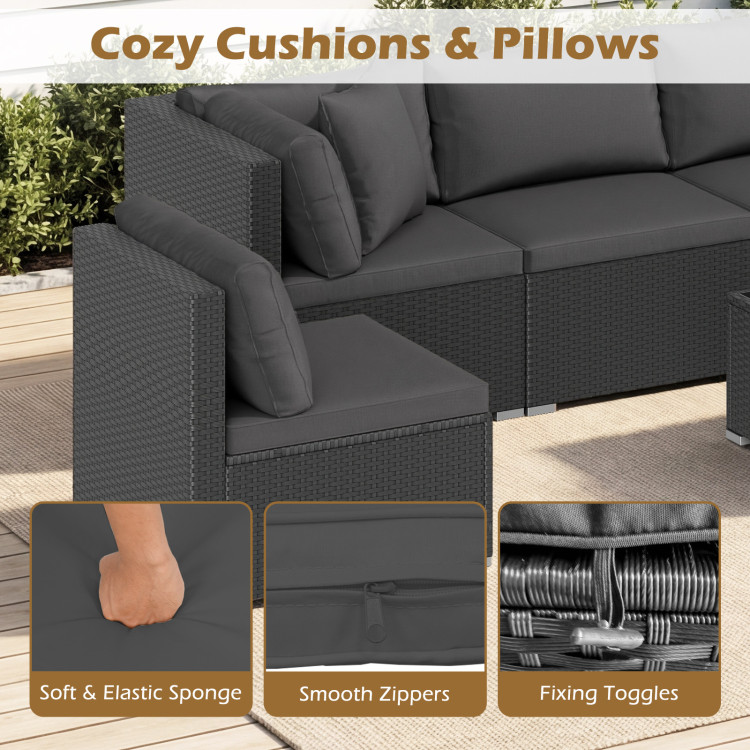 7 Pieces Sectional Wicker Furniture Sofa Set with Tempered Glass Top Coffee Table - Image 8