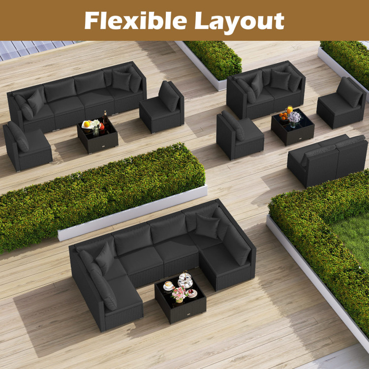 7 Pieces Sectional Wicker Furniture Sofa Set with Tempered Glass Top Coffee Table - Image 10