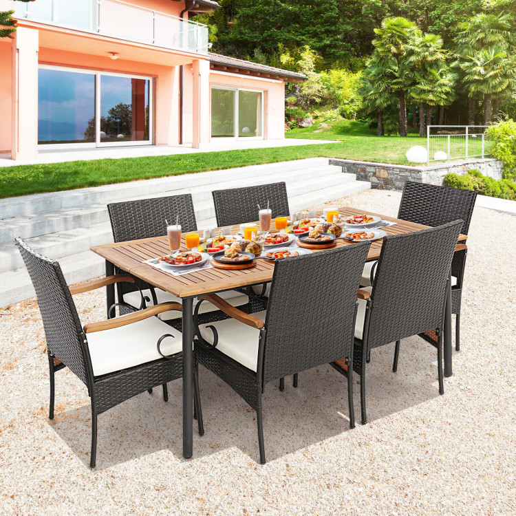 7 Pieces Patio Wicker Dining Set with Detachable Cushion and Umbrella Hole - Image 2