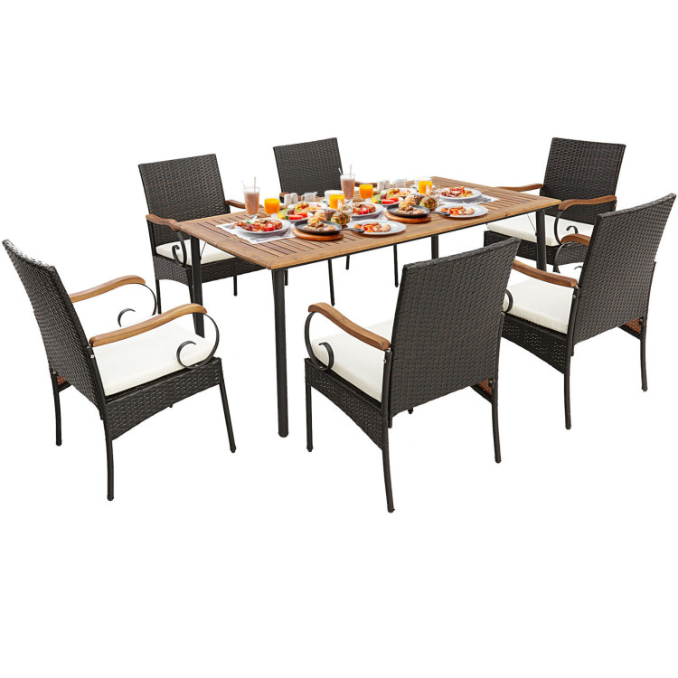 7 Pieces Patio Wicker Dining Set with Detachable Cushion and Umbrella Hole - Image 3