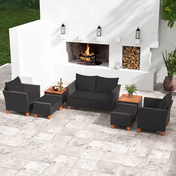 7 Pieces Patio Furniture PE Rattan Sectional Sofa Set with Armchairs and Table - Image 2