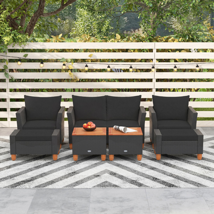 7 Pieces Patio Furniture PE Rattan Sectional Sofa Set with Armchairs and Table - Image 3