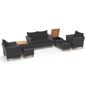 7 Pieces Patio Furniture PE Rattan Sectional Sofa Set with Armchairs and Table