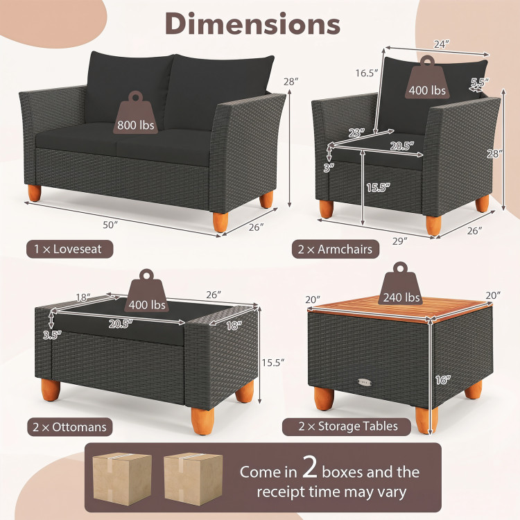 7 Pieces Patio Furniture PE Rattan Sectional Sofa Set with Armchairs and Table - Image 4
