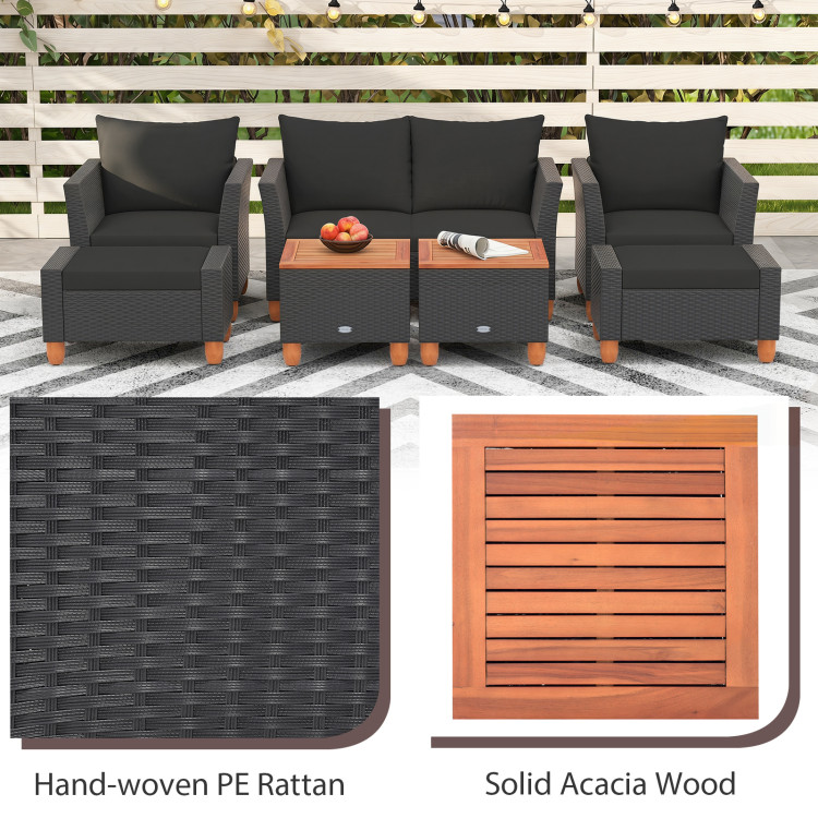 7 Pieces Patio Furniture PE Rattan Sectional Sofa Set with Armchairs and Table - Image 7