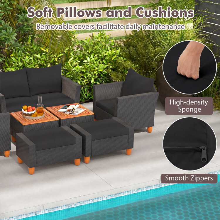 7 Pieces Patio Furniture PE Rattan Sectional Sofa Set with Armchairs and Table - Image 9
