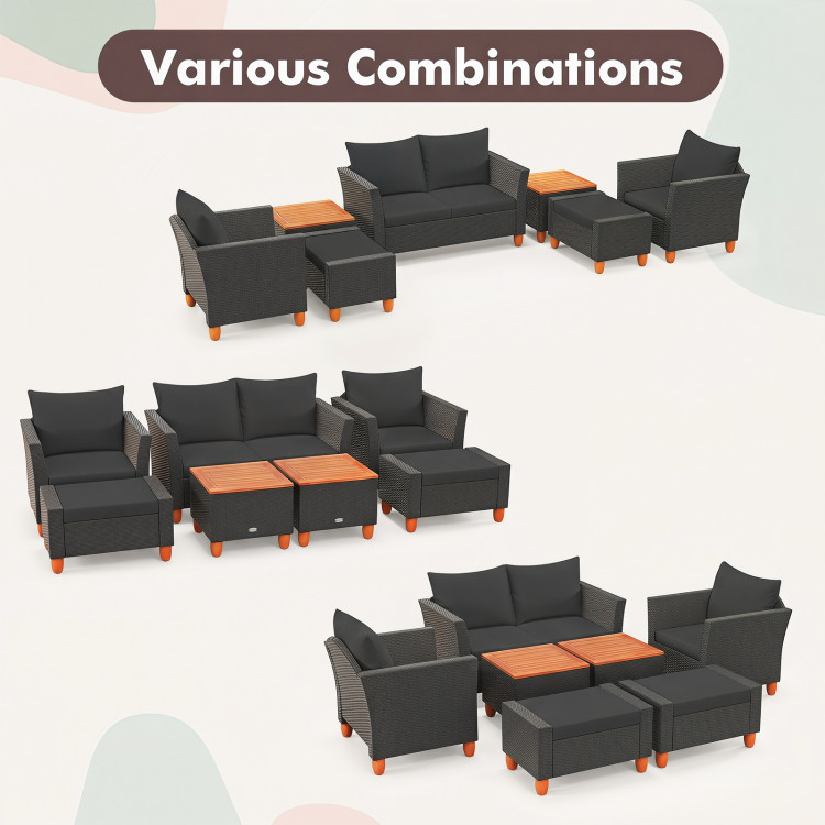 7 Pieces Patio Furniture PE Rattan Sectional Sofa Set with Armchairs and Table - Image 10
