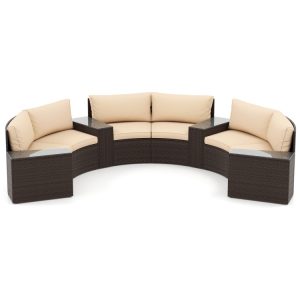 7 Pieces Patio Furniture Set PE Rattan Half-Moon Curved Sofas with Side Tables