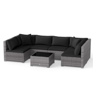 7 Pieces Patio Rattan Furniture Set with Sectional Sofa Cushioned