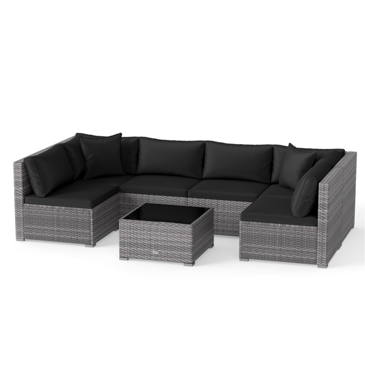 7 Pieces Patio Rattan Furniture Set with Sectional Sofa Cushioned
