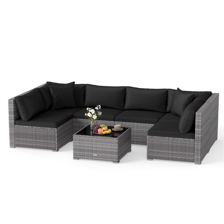 7 Pieces Patio Rattan Furniture Set with Sectional Sofa Cushioned - Image 4