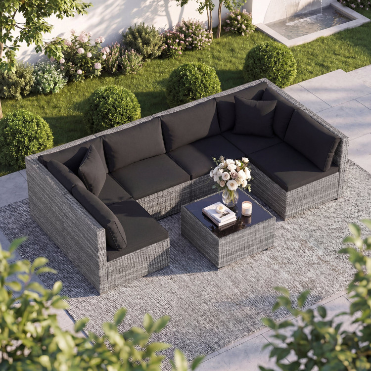 7 Pieces Patio Rattan Furniture Set with Sectional Sofa Cushioned - Image 2