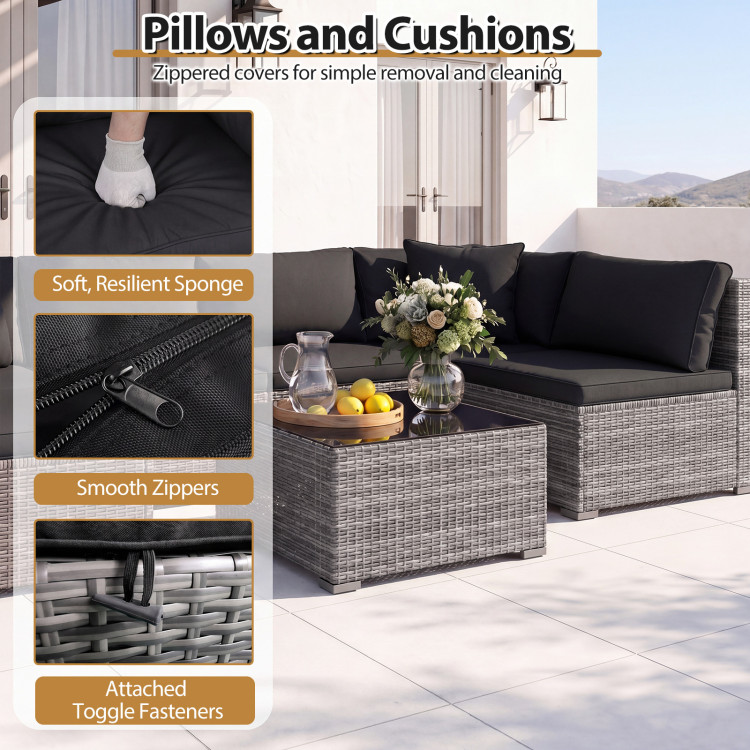 7 Pieces Patio Rattan Furniture Set with Sectional Sofa Cushioned - Image 10