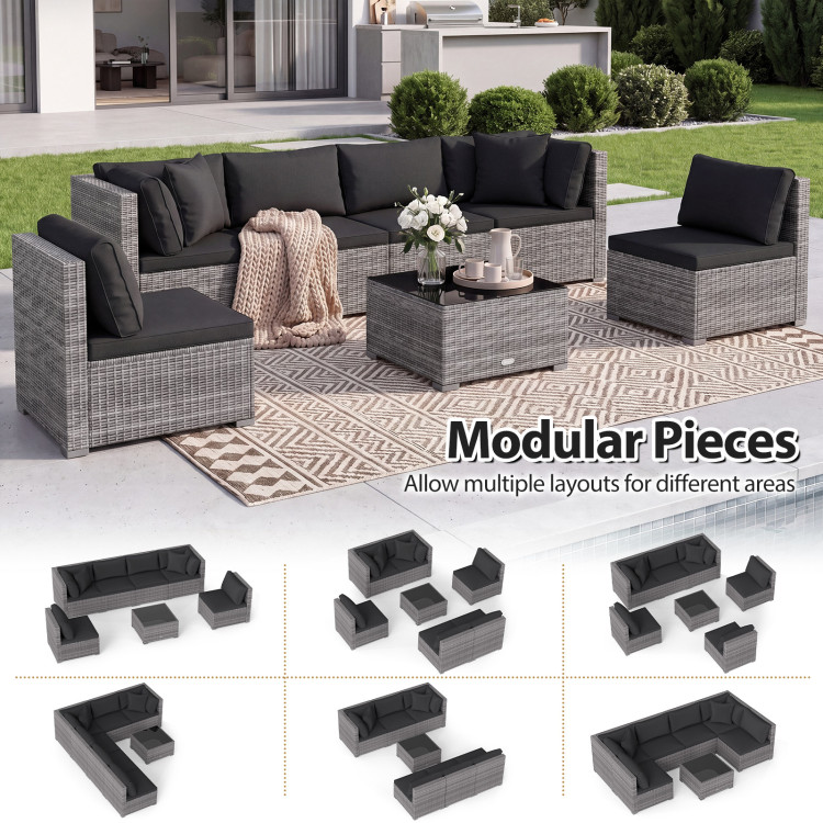 7 Pieces Patio Rattan Furniture Set with Sectional Sofa Cushioned - Image 8