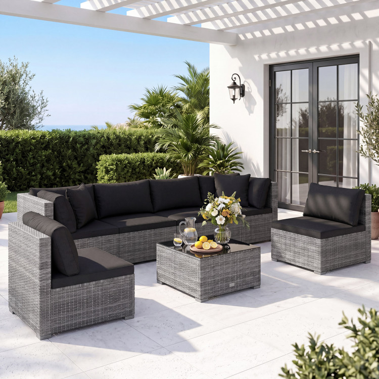 7 Pieces Patio Rattan Furniture Set with Sectional Sofa Cushioned - Image 6
