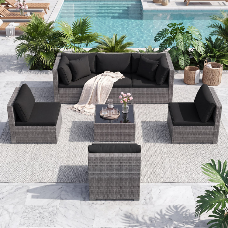 7 Pieces Patio Rattan Furniture Set with Sectional Sofa Cushioned - Image 3
