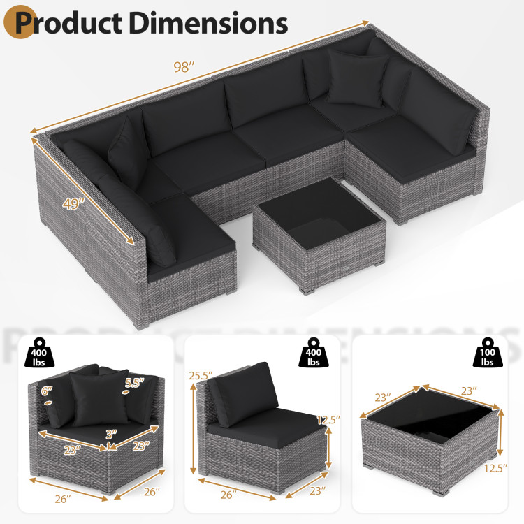 7 Pieces Patio Rattan Furniture Set with Sectional Sofa Cushioned - Image 5