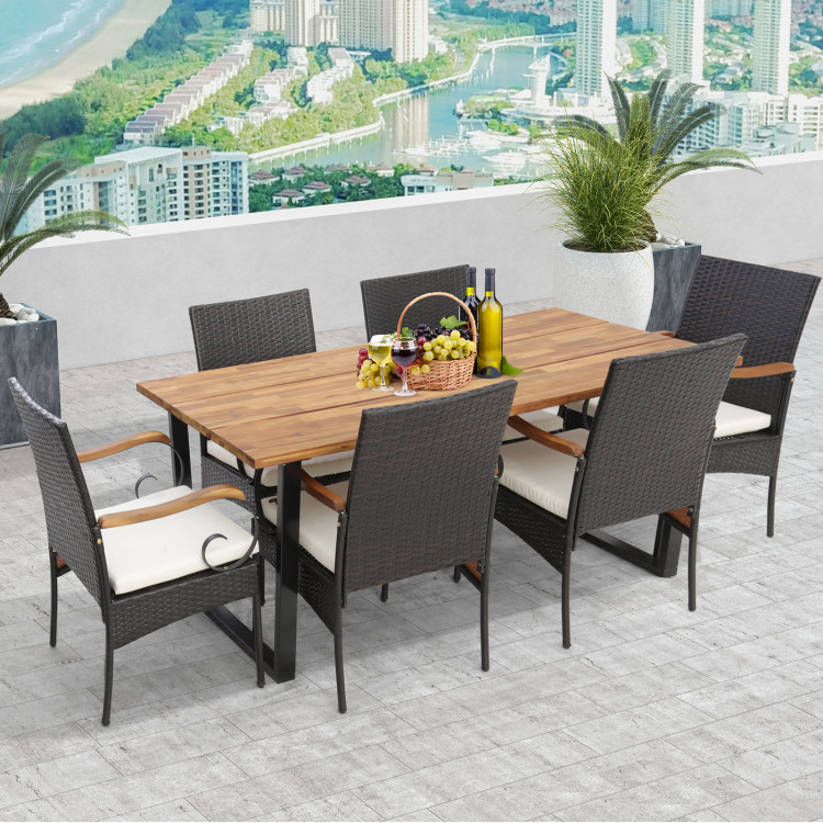 7 Pieces Rattan Patio Dining Set with Umbrella Hole - Image 2