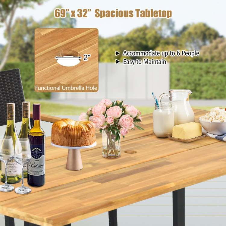7 Pieces Rattan Patio Dining Set with Umbrella Hole - Image 7