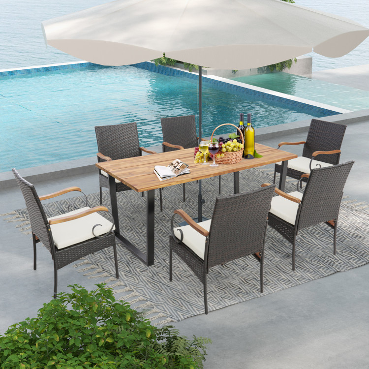 7 Pieces Rattan Patio Dining Set with Umbrella Hole - Image 3