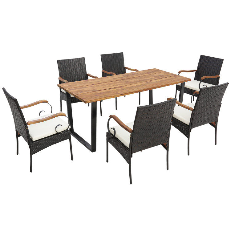 7 Pieces Rattan Patio Dining Set with Umbrella Hole