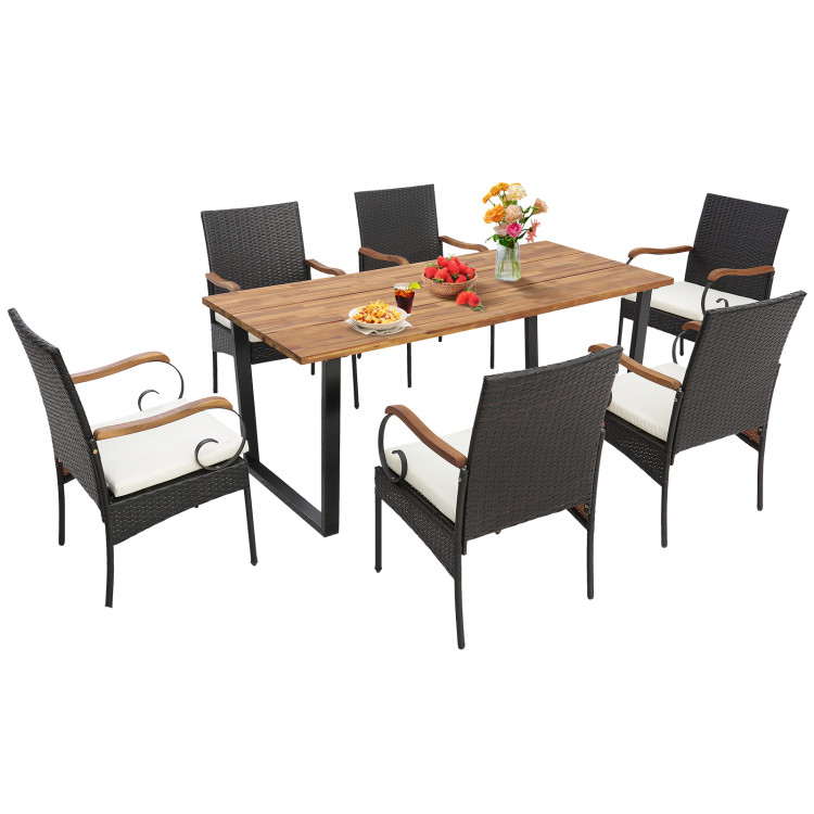7 Pieces Rattan Patio Dining Set with Umbrella Hole - Image 4