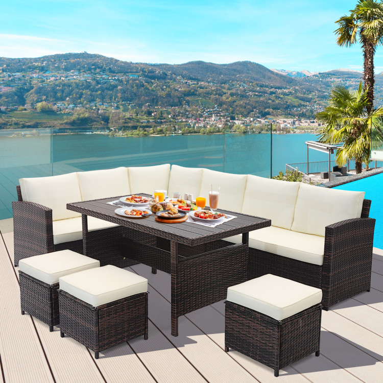7 Pieces Hand-woven Cozy Wicker Patio Furniture Set - Image 2