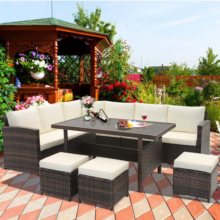 7 Pieces Hand-woven Cozy Wicker Patio Furniture Set - Image 3