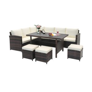 7 Pieces Hand-woven Cozy Wicker Patio Furniture Set