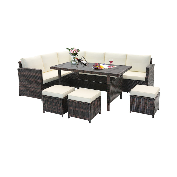 7 Pieces Hand-woven Cozy Wicker Patio Furniture Set