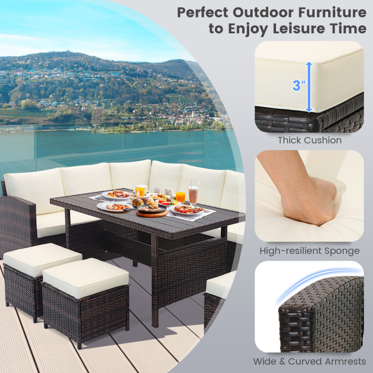 7 Pieces Hand-woven Cozy Wicker Patio Furniture Set - Image 6