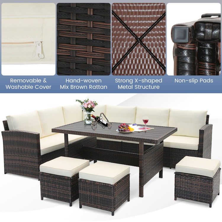 7 Pieces Hand-woven Cozy Wicker Patio Furniture Set - Image 8