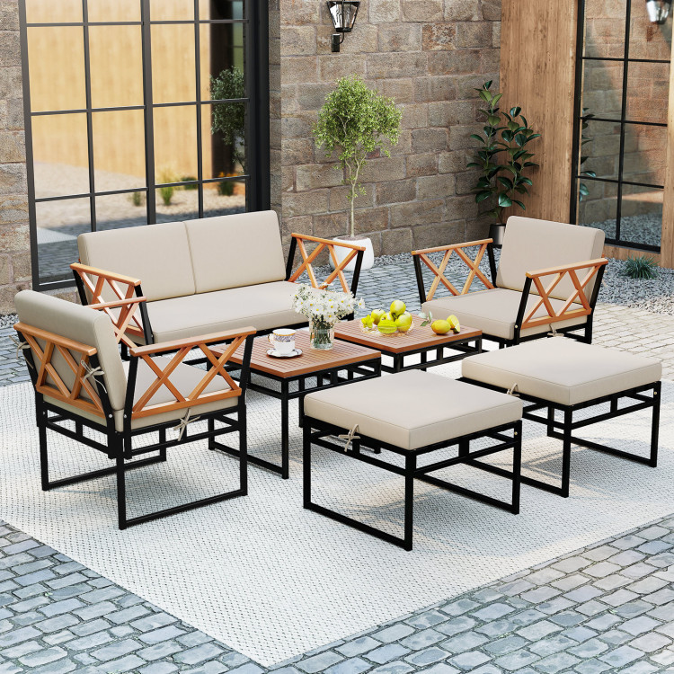 7 Piece Outdoor Conversation Set with Cushions and Bungee Rope Seat - Image 3