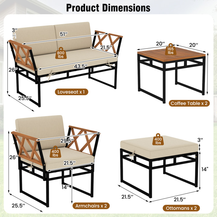 7 Piece Outdoor Conversation Set with Cushions and Bungee Rope Seat - Image 5