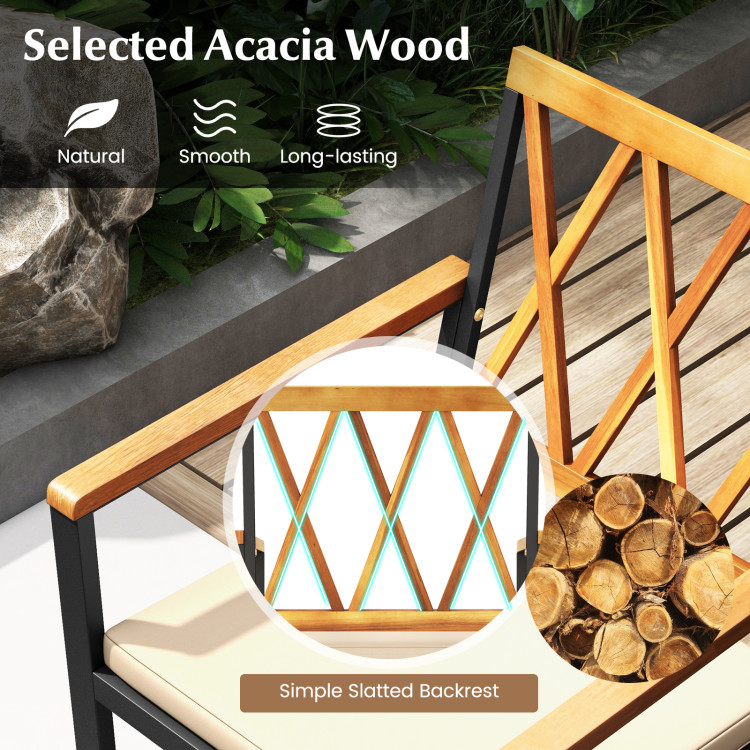 7 Piece Patio Acacia Wood Dining Set Solid Wooden Dining Furniture with Umbrella Hole - Image 6