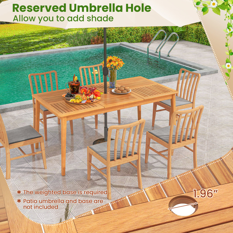 7 Piece Patio Acacia Wood Dining Set Solid Wooden Dining Furniture with Umbrella Hole - Image 9