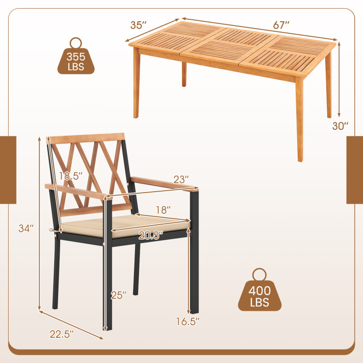 7 Piece Patio Acacia Wood Dining Set Solid Wooden Dining Furniture with Umbrella Hole - Image 5