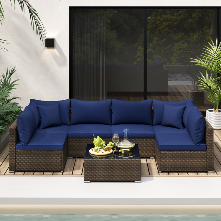 7 Pieces Patio Rattan Furniture Set with Sectional Sofa Cushions - Image 2