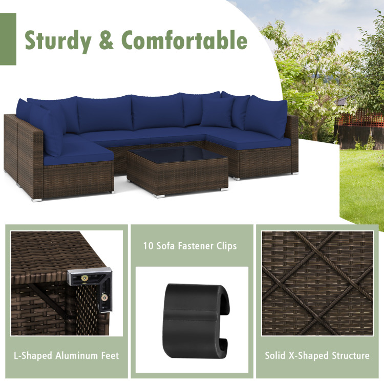 7 Pieces Patio Rattan Furniture Set with Sectional Sofa Cushions - Image 9