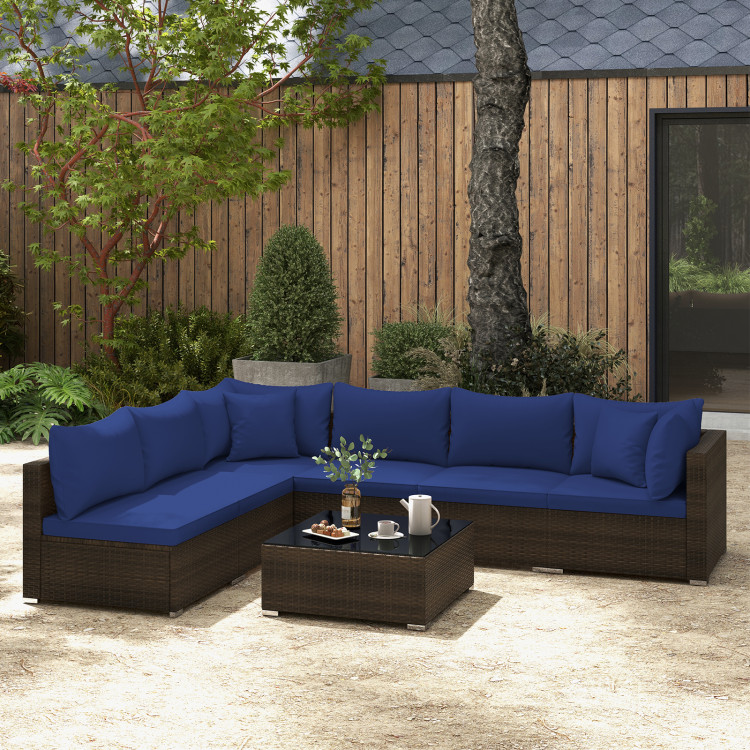 7 Pieces Patio Rattan Furniture Set with Sectional Sofa Cushions - Image 3