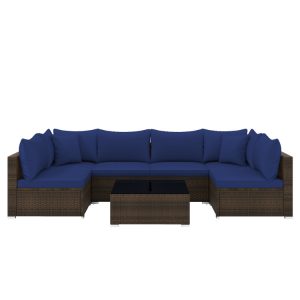 7 Pieces Patio Rattan Furniture Set with Sectional Sofa Cushions