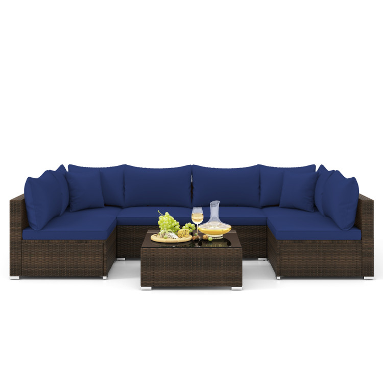 7 Pieces Patio Rattan Furniture Set with Sectional Sofa Cushions - Image 4
