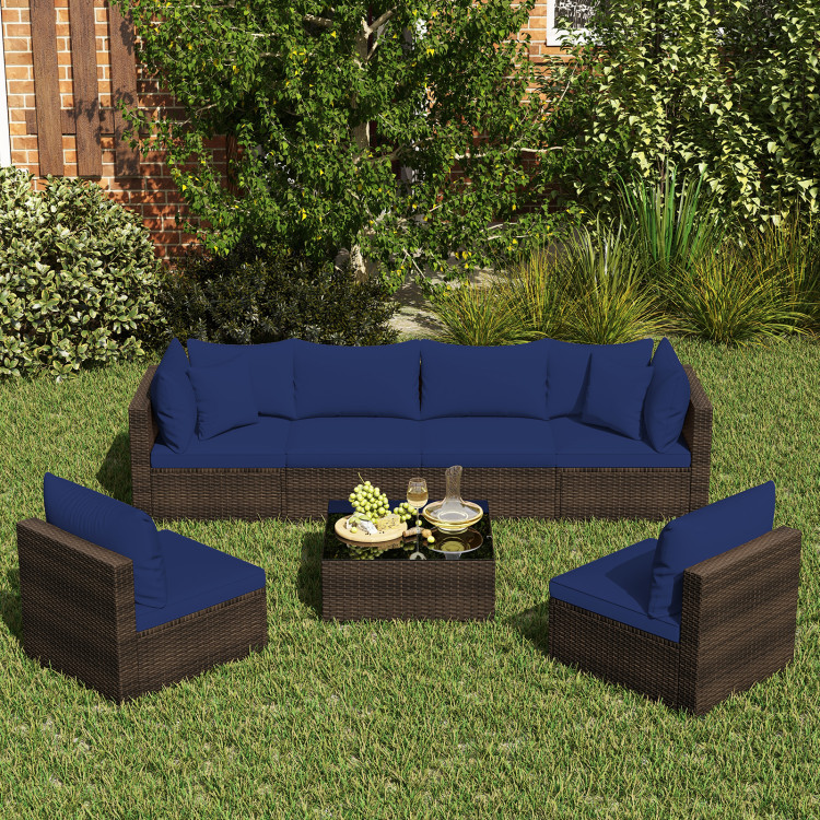 7 Pieces Patio Rattan Furniture Set with Sectional Sofa Cushions - Image 6