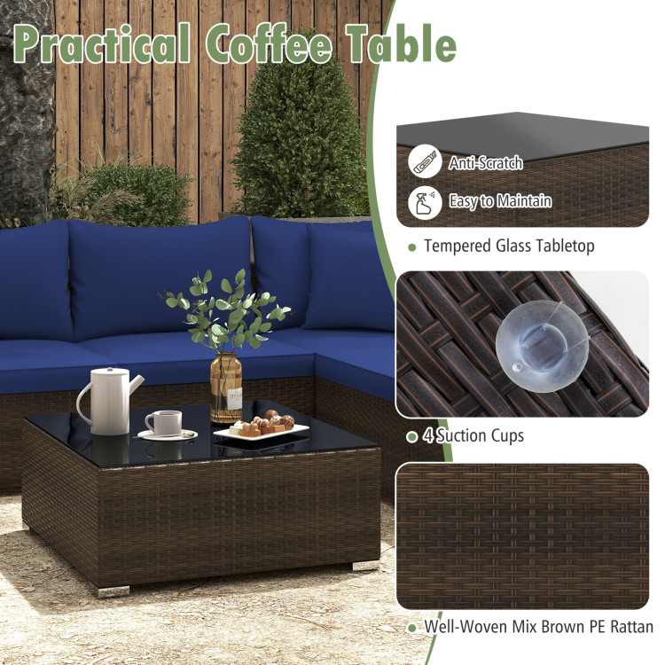 7 Pieces Patio Rattan Furniture Set with Sectional Sofa Cushions - Image 8
