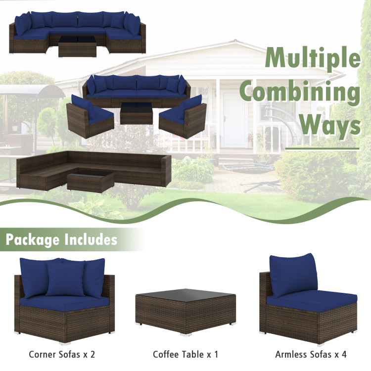 7 Pieces Patio Rattan Furniture Set with Sectional Sofa Cushions - Image 10