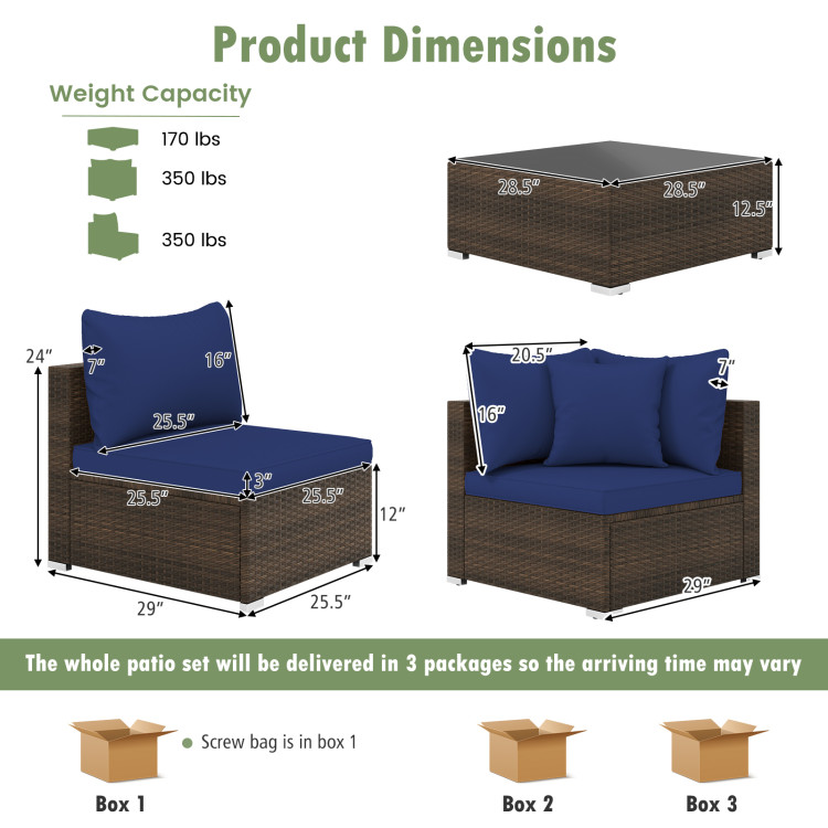 7 Pieces Patio Rattan Furniture Set with Sectional Sofa Cushions - Image 5